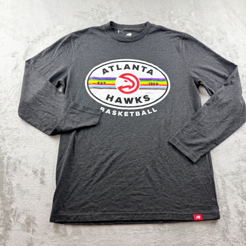 Sportiqe Atlanta Hawks Basketball Pride Long Sleeve Shirt Men's Small Gray NBA